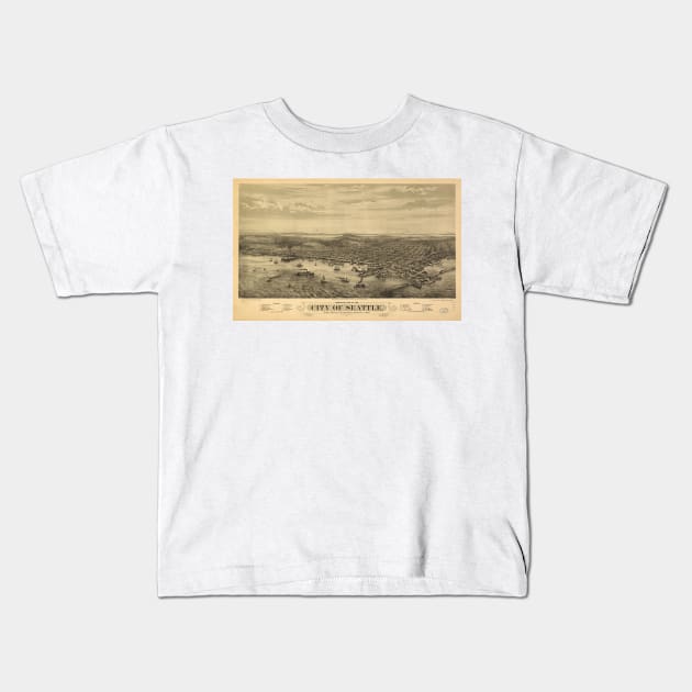 Vintage Pictorial Map of Seattle (1878) Kids T-Shirt by Bravuramedia